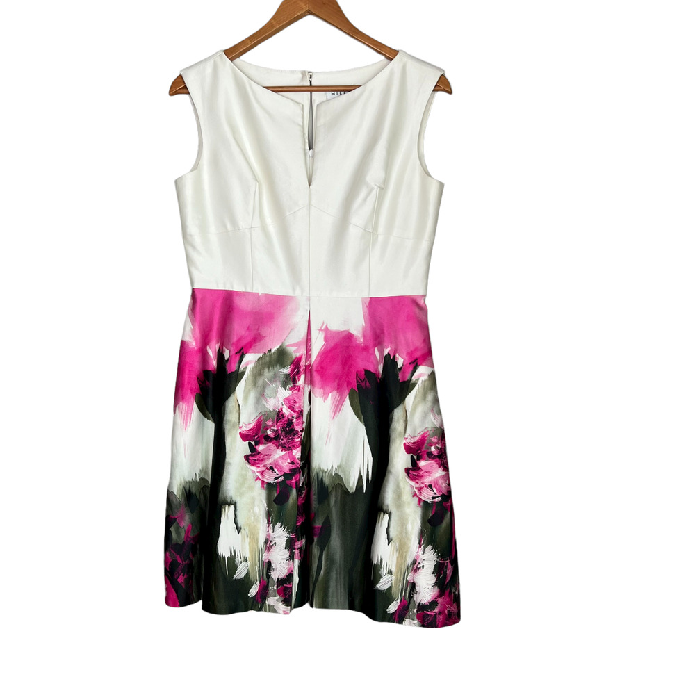 Milly Sleeveless Dress Split‎ Neckline Pockets Lined Floral Print